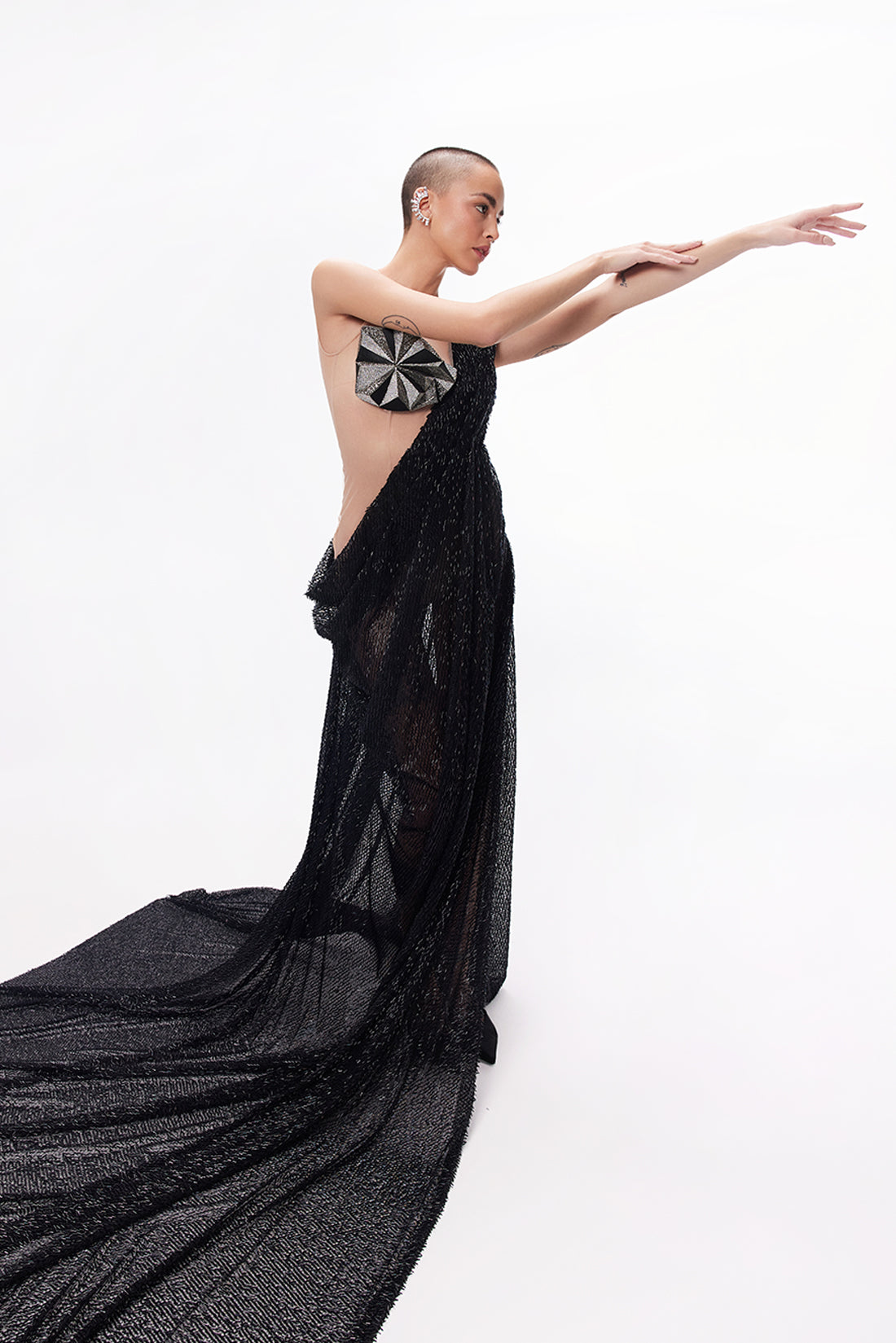 OBSIDIAN DRAPED COWL GOWN