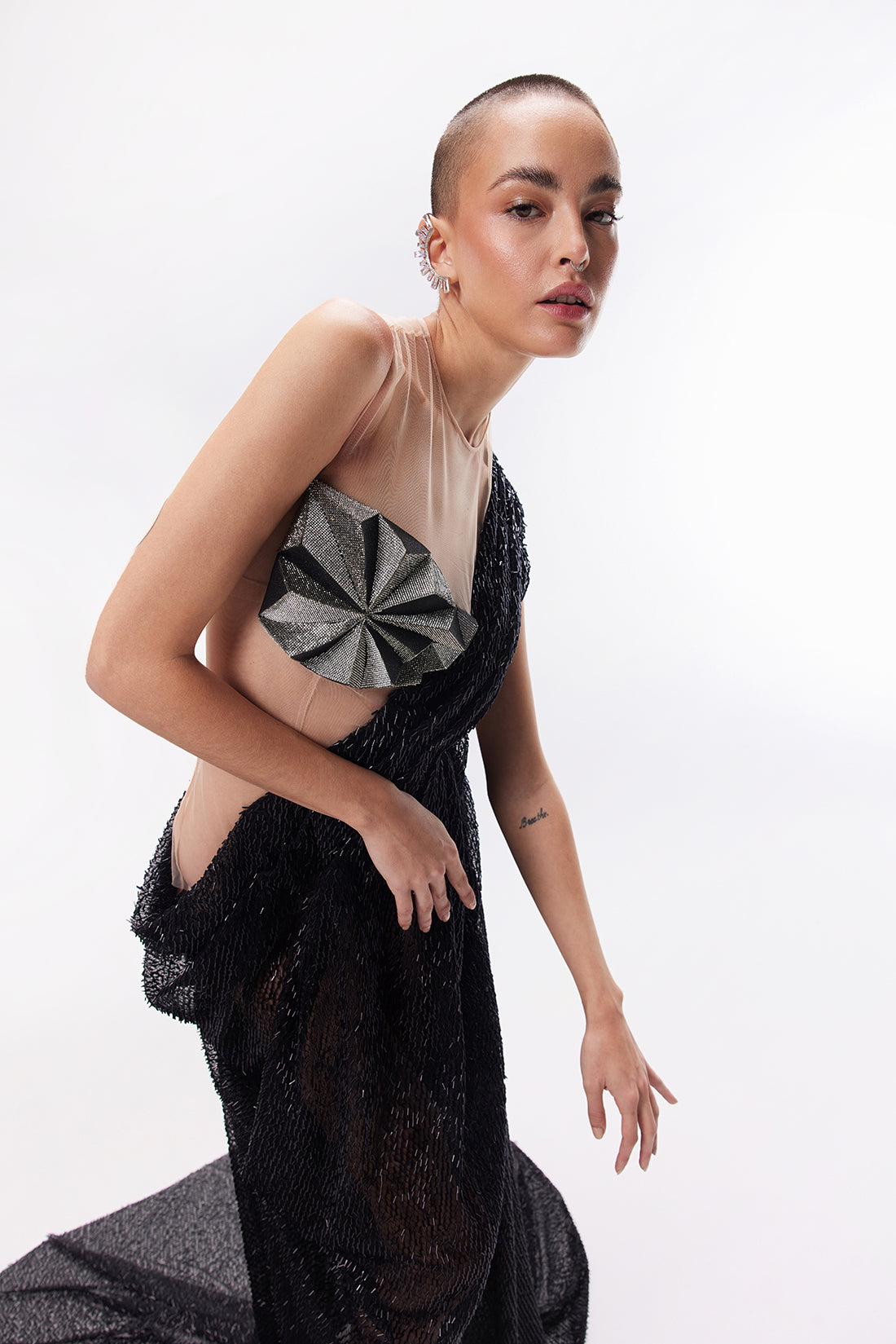 OBSIDIAN DRAPED COWL GOWN