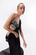 OBSIDIAN DRAPED COWL GOWN