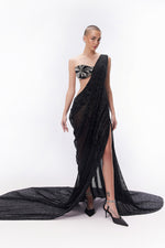 OBSIDIAN DRAPED COWL GOWN